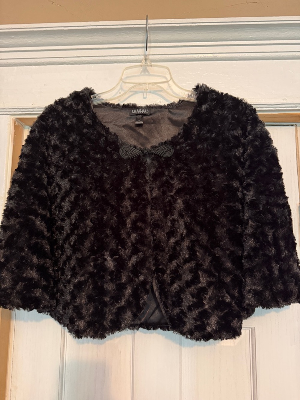 Forever Woman Black Faux Fur Cropped Teddy Jacket